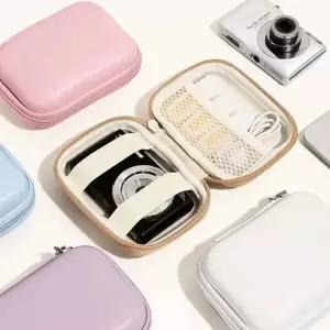 카메라가방 PU 가죽 하드 쉘 디지털 CCD 카메라 케이스 SD 카드 소형 여행용 보관 홀더 가방