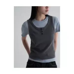 8SECONDS 골지 나시 레이어드 반소매 티셔츠 스카이 블루