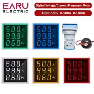검침기 검전기 사각형 LED 디지털 전압계 전류계 헤르츠 미터 AC 20-500V 신호 조명 전압 전류 주파수 콤보