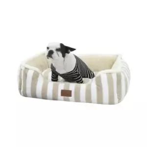 [반려] 강아지 사각 스트라이프 쿠션 베이지 대형 1P 방석