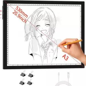 WELZK 라이트 보드 A3 16.6×12.6인치 패드 사이드 버튼 디자인 9단계/스텝 디밍 트레이싱 제초 비닐
