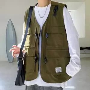 힙합스타일수납조끼 봄남성 루즈핏 면코튼 조끼 낚시 자켓 코디