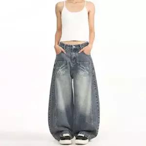 여성 바지 스타일 치귤 청바지 커브드 레이저 슬림핏 앞 배기핏 프린트 완성 배기 스포M1