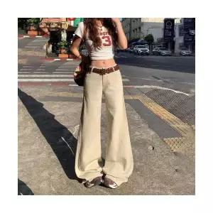 여성 스타일 완성 배기핏 청바지 치오렌지 살구 로우컷 데님 슬림핏 캐주얼 슬리퍼 바지 스포M1