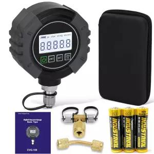 프로 디지털 진공 게이지 알람 HVAC 마이크론 0-75 000 7/16-20 UNF 1/4 인치 SAE 온도 보정 LCD 백라이트