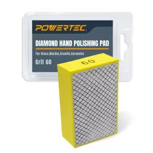 파워텍 다이아몬드 핸드 폴리싱 패드 60 그리츠 1팩 도자기 연마 및 연마용 샌딩 블록 세라믹 타일 유리