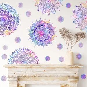 카조바 만다라 벽 장식 보라색 아트 스티커 연꽃 요가 인도 보헤미안 플로럴 침실 거실 헤드보드