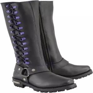 밀워키 가죽 여성용 블랙 14인치 하네스 모터사이클 부츠 퍼플 액센트 레이싱 MBL9366-8.5