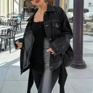 [신상오픈런]흑청자켓 블랙진 워싱 루즈핏 트러커 테크웨어 봄코디 (30434478)