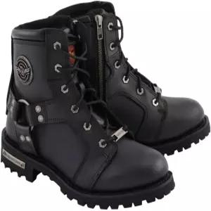 밀워키 가죽 여성용 블랙 8인치 레이스업 모터사이클 하네스 부츠(사이드 지퍼 포함) MBL9302