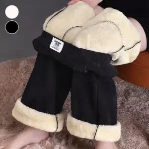 따뜻한 융털 기모 코듀로이 라벨 허리밴딩 여성 팬츠