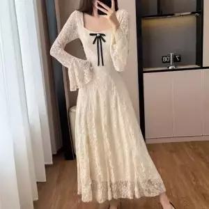 원피스 여자 봄 이너 레이어드 레이스 프렌치 헨리넥 슬림 롱스커트 SPO마켓1