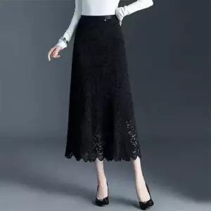 봄 스커트 여자 데일리 쉬폰 레이스 머메이드 중기장 하이웨스트 슬림핏 붐 스포M1