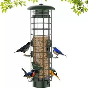 다람쥐 방지 새 모이통 야외 교수형 금속 메쉬 중력 보호 야생 핀치 카디널 치카디 3LB 대용량