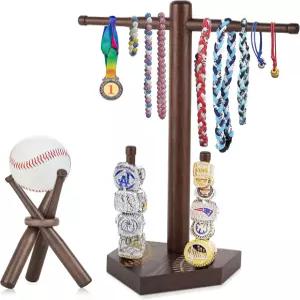 아스트로린 야구 링 드립 목걸이 홀더 스탠드가 있는 나무 또는 소프트볼 디스플레이 액세서리 장식 선수