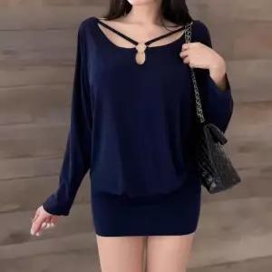 [신상오픈런]여성 트임 골드링 오버핏 긴팔 미니 드레스 (40854952)