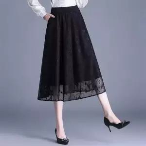 스커트 여성 망사 블랙 슬림핏 A라인 하이웨스트 레이스 데일리 쉬폰 봄가을 중기장 SPO마켓3