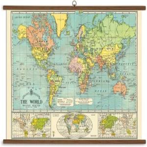 카발리니 페이퍼 월드 맵 빈티지 학교 차트