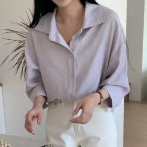 [신상오픈런]시스루 스트라이프 봄여름 얇은긴팔 찰랑핏 여성셔츠 (31606289)