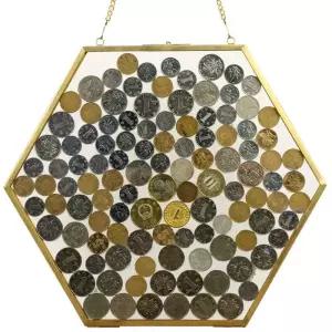 동전 액자 코인 유리 장식 육각형 벽걸이 기념주화 외국 화폐 보관 전시