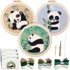 마이펠리시티 펀치 니들 팬더 자수 키트 패턴 펀칭 천과 바늘과 같은 도구 포함 3종 세트