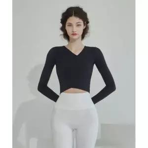 매장판매전용 DEVIWEAR 여성 요가복 DEVI-T0081-에쉬네이비 필라테스 밴디드 랩 크롭티