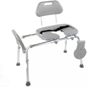 플래티넘 헬스 슬라이딩 샤워 의자 하이드로글리드 프리미엄 헤비 듀티 컷아웃 시트가 있는 패딩 욕조 이송