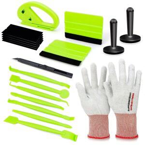 비닐 랩 도구 키트: 탄소 및 비닐/PPF용 커터 설치 포지셔너 카랩 펠트 마그네틱 섬유 7PCS 포함된 안전 스퀴지 장갑 액세서리가 올인원 나이프 9mm