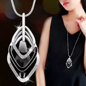 블랙 블루 크리스탈 지르코니아 오피스 롱 긴 목걸이 aQn9+9ghj