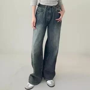 [신상오픈런]여성용 다트 일자형 뒷밴딩 와이드 청바지 키큰녀용 워싱진 (41573475)