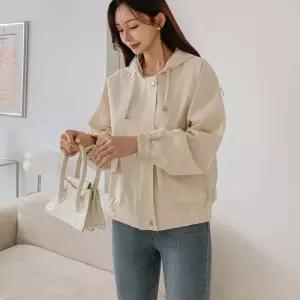 [신상오픈런]소라색 후드야상점퍼 미색 탄탄 면자켓 봄바람막이 (31926414)