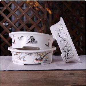 도자기 유약 타원형 분재 냄비, 중국 패턴, 테이블 장식, 실내 식물,