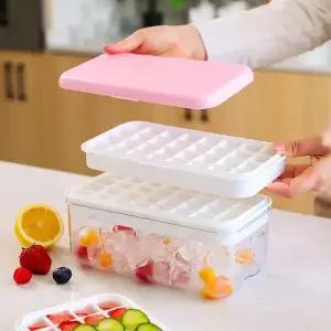 냉동실 얼음보관함32구 원터치 실리콘 푸쉬형 트레이 누르는얼음틀