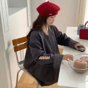 가을 여사친 세련도도녀 코트 체크 쇼트 라운드 싱글 자켓 상의 OOTD3