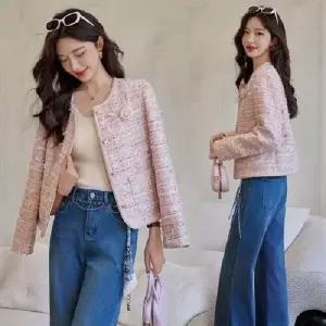 분홍 여사친 가을 코트 쇼트 프렌치 세련도도녀 트위드 톱 춘추 OOTD3