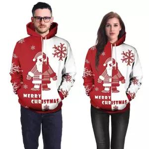 여성용 산타 커플 스웨터 크리스마스 추동 스노우 후드 OOTD3