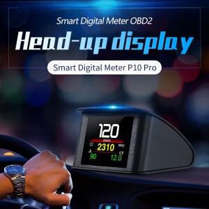 Obdii 스마트 디지털 미터 p10 pro obd2 헤드 업 디스플레이 온보드 컴퓨터 속도계 다중 언어 과속 경보