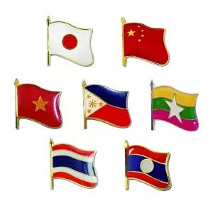 휘날리는 아시아 국기뱃지 1 (베트남,필리핀,미얀마,태국,라오스,일본,중국)