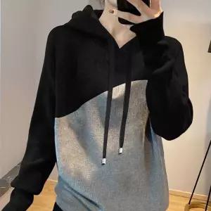 가을 긴팔 배색 후드 니트 탑 베이직 홈웨어 데일리룩 FSR9+2hIq