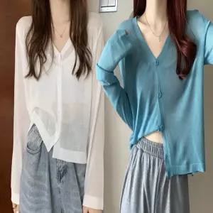 긴팔 니트 얇은 편한가디건 에어컨 베이직가디건 시스루 여성