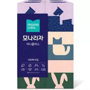 모나리자 미니플러스 천연펄프 미용티슈 2겹 250매입 12개