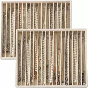 카티시오 대형 벨벳 주얼리 트레이 2팩 스태커블 디스플레이 서랍 귀걸이 팔찌 목걸이 링용 정리함 (베이지