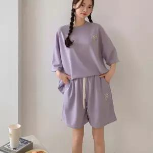 [신상오픈런]박스반팔티 패치 빅사이즈 밴딩 여성 투피스 끈반바지 (31993237)