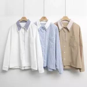 [신상오픈런]투톤 흰남방 레이어드 여성 기본 스트라이프셔츠 바스락 (31612843)