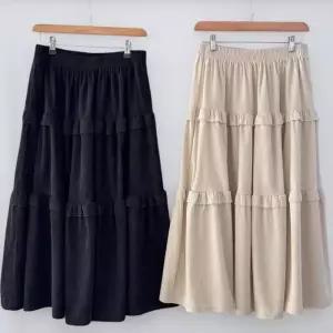 [신상오픈런]여성용 빅사이즈 프릴 롱스커트 코듀로이 캉캉 스타일 데이트룩 (43165146)