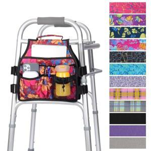 슈퍼기어 사이드 워커 백, 컵 홀더가 있는 액세서리 접이식 바스켓 방수 정리대 캐디 파우치, 시니어, 노약자, 양면용 바가 대부분의 워커를 위한 파우치