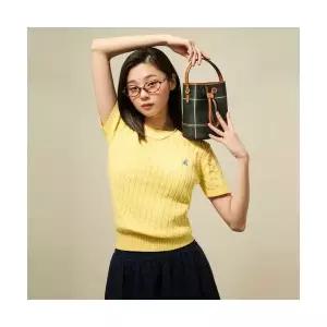 빈폴 BEANPOLE LADIES 솔솔니트 케이블 라운드넥 반소매 풀오버 옐로우 BF5251E01E 442677