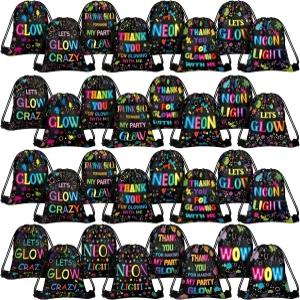 Talltalk 32 팩 네온 파티 좋아하는 가방 라이트 업 드로스트링 캔디 백팩 생일 테마 용품 글로우 장식