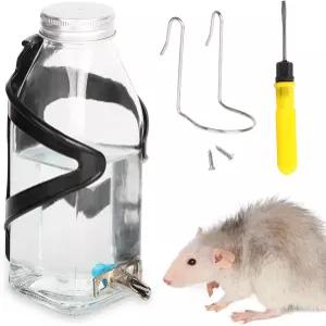 햄스터 앵무새 자동 음용 장치 친칠라 토끼 드립 방지 유리 물병(스푸트 실버)