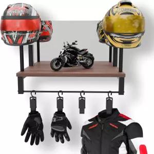 거울이 있는 오토바이 헬멧 홀더 벽걸이 장착 러스틱 랙 및 기어 후크 장갑용 걸이 열쇠 액세서리